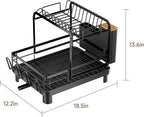 Runnatal 2-Tier Dish Drying Rack, Large Dish Rack with Drainboard Set, Detachable 4-in-1 Large Capacity Dish Drainer Over The Sink Anti-Rust for Kitchen Counter, Black