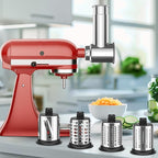 Stainless Steel Slicer Shredder Attachment for Kitchenaid Stnad Mixer, Cheese Grater Attachment for KitchenAid - 4 Blades Salad Maker with Grinding Powder Function by FGREEBLE