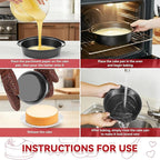 6 Inch Cake Pans - 3PCS Carbon Steel Cake Pan with 200 Parchment Papers, Round Cake Pans with Handle, Nonstick & Non-Toxic, Easy Demolding & Dishwasher Safe