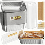 Gyreuni 80 Pack Aluminum Loaf Pans with Lids Stickers and Parchment Paper Sheets,2.4Lb Heavy Duty Aluminum Foil Premium Bread Tins - 8.3" X 4.1" X 2.2" Disposable Baking Pans