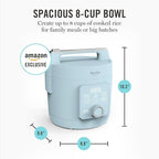 Martha Stewart Rice Cooker, 4 Cup (Uncooked) / 8 Cup (Cooked), Ceramic Non-Stick Removable Pot, Keep Warm, Measure Markings, Steam Basket, Brown & Sushi Rice, Quick Cook, Quinoa, Grains, Oats, Sky Blue