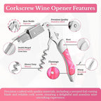 Waiters Corkscrew Wine Opener - Double-Hinged Fulcrum 3-In-1 Cork Screw Wine Bottle Opener Heavy Duty Stainless Steel & Resin Flamingo. Serrated Foil Cutter. Beer Opener. Magnetic Gift Box