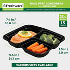 Freshware Bento Box Meal Prep Containers, 3-Compartment, 32 ounce, 15-Pack