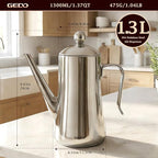 GEDO 304 Stainless Steel Oil Dispenser, Eagle Beak Drip-Free Spout Oil Pot with Extra Wide Mouth & Air Vent Lid, Large Capacity for Kitchen Cooking & Outdoor Grilling (1.37QT / 1300ml)