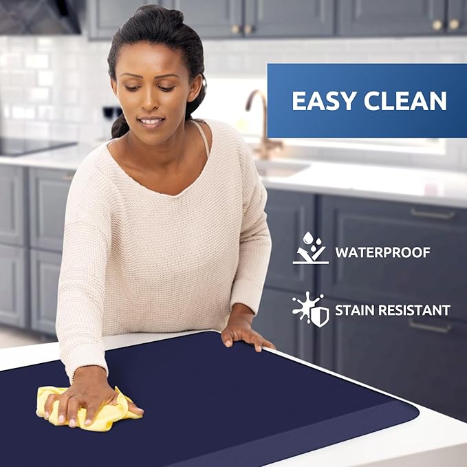 KitchenClouds Kitchen Mat Cushioned Anti Fatigue Rug 20"x32" Water Resistant, Non Slip, Standing and Comfort Desk/Floor Mats for House Sink Office (Blue)