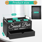 Snack Organizer for Countertop, Wood Pantry Storage Bins with Handles, Snack Bar Organizer for Kitchen, Office, 4 Compartment Food Container Snack Box with Drawer, Pantry Organizer for Chips, Candy