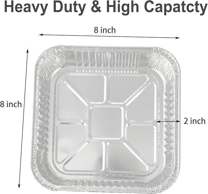 Waytiffer 50pack- 8 x 8 Aluminum foil Pans Disposable,Heavy Duty Square baking Cake Pans, Cooking Tins Homemade Breads Oven, Baking Roasting Pan