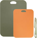 Plastic Cutting Boards Set of 3 for kitchen,Flexible Cutting Mats for Cooking, 100% Non-Slip Cutting Board for Fruit Meat and Vegatables, BPA-Free and Dishwasher Safe with knife (14 in Green/Orange)