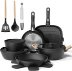 Bazova 19 Pcs Pots and Pans Set Non Stick Ceramic Cookware Set with Removable Handles, Non Toxic Induction Kitchen Cookware Sets RV Cookware,Dishwasher/Oven Safe PFAS/PTFE/PFOA Free,Black