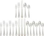 Amazon Basics Silverware Set, Stainless Steel Flatware, Dishwasher Safe, Easy to Clean, Service for 4, 20-Piece Forks and Spoons, Pearled Edge