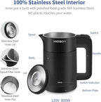0.6L Small Electric Kettles Stainless Steel, Travel Mini Hot Water Boiler Heater, Double Wall Cool Touch Portable Teapot, Auto Shut-Off & Boil-Dry Protection, 120V/800W, 2 Year Warranty (Black)