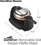 Hamilton Beach Belgian Waffle Maker with Removable PFAS-Free Durathon Nonstick Coated Plates, Easy Flip, Ceramic Grids, Black (26031)