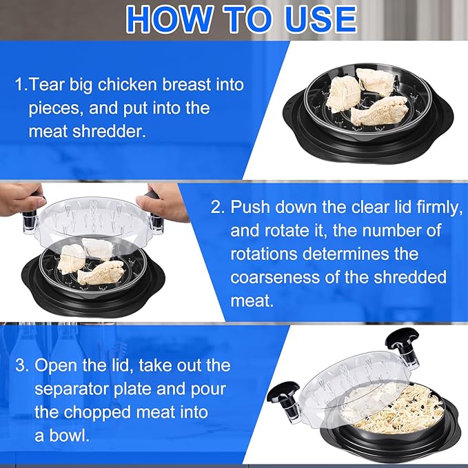 Chicken Breast Shredder, Chicken Shredder Tool Twist Large, Visible Meat Shredder Tool Twist with Separate Plate, Non-Slip Bottom, Ergonomic Handle, BPA free, Suitable for all kinds of Cooked Meat