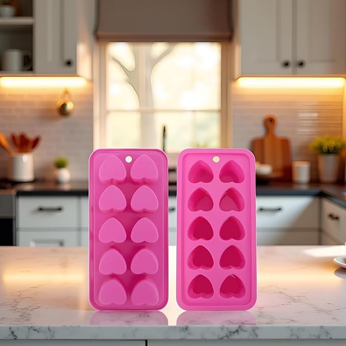 1Pc Pink Tray Heart Ice Cube Tray, BPA Free Shaped Ice Cube Trays for Drinks, Dishwasher Safe Silicone Molds for Making Candle, Candy, Specialty Tools and Gadgets