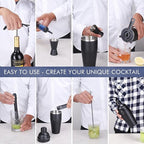 JNWINOG 12Pcs-Cocktail Shaker Set Stainless Steel Bartending Kit 18.6oz Cocktail Bar Set Cocktail Mix Drink Making Kit Professional Bar and Home Drink Bar Tools for Bartender (Matte Black, 12Pcs)