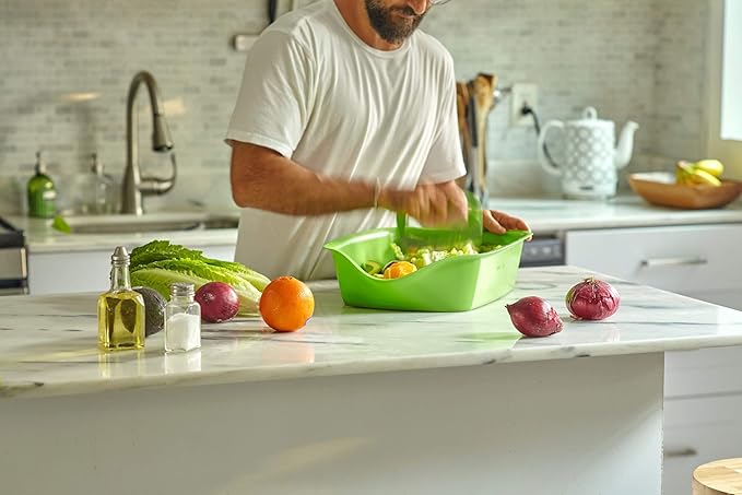 Salad Chopper Set with Mezzaluna Knife and Chopping Tray by messless … (Chopping Set (Knife + Tray))