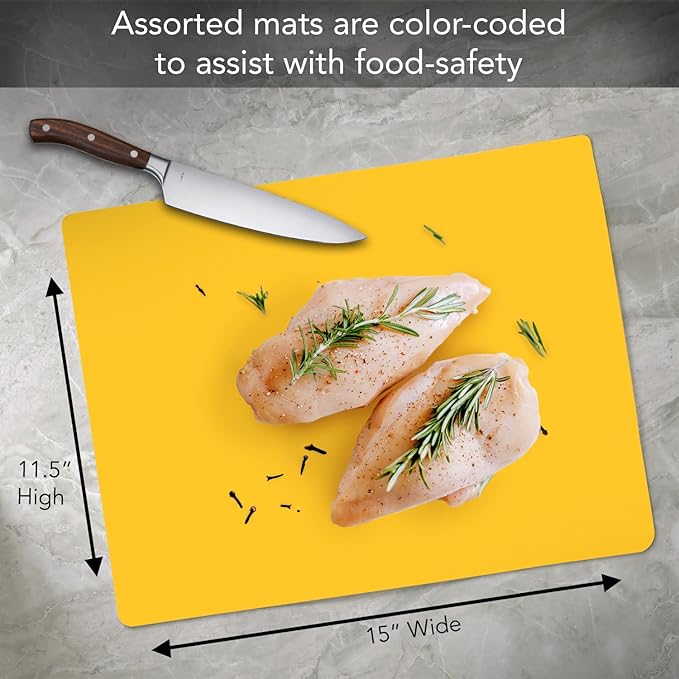 Cut N' Funnel Multi-Color Flexible Plastic Cutting Board Mats 4 Pack Made in the USA Colored Coded, BPA Free, 11.5” x 15”