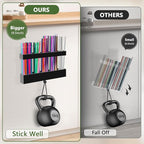 Acrylic Straw Holder for Cabinet Door - Reusable Tumbler Straw Organizer Storage, Small Kitchen Accessories Container, Ultra Sticky Cupboard Door Mounted (Black, Large 9.5" (Most Cabinets))