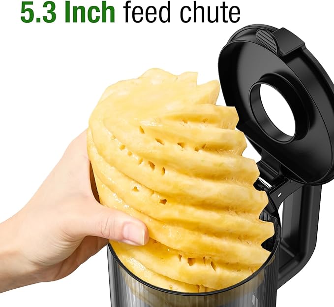 TUUMIIST Cold Press Juicer Machine, 5.3 Inch Extra Large Feed Chute for Whole Fruits, Easy to Clean Slow Juicer, High Yield, BPA Free - Classic White