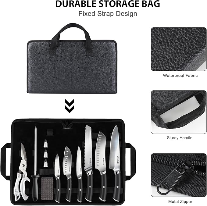 MOSFiATA Chef Knife Sets with Carry case Bag, 19 Pieces Professional Knife Set with Knife Sharpening Rod, High Carbon Stainless Steel Kitchen Chef Knives Set，Dishwasher Safe, For Outdoor