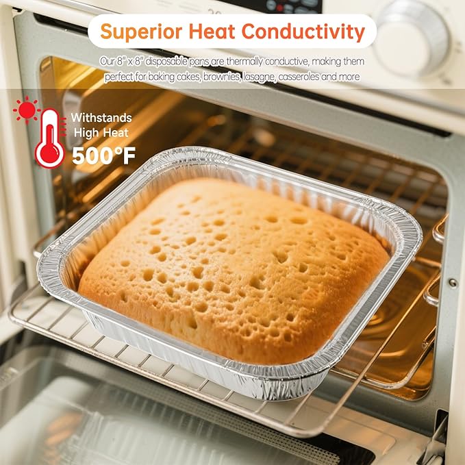 8x8 Aluminum Pans with Lids - 20 Pack Disposable Foil Pans with Lids, Aluminum Containers with Lids for Baking Cake, Holiday Cooking, Heating, Storing, Prepping Food