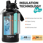 Swigina [2-IN-1 LID] 64 oz Insulated Water Bottle with Silicone Boot (48hrs Cold/24hrs Hot) - DIY Stickers, Leakproof, BPA Free, Half Gallon