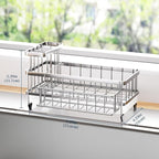 Consuemst Sponge Holder for Kitchen Sink - Auto Draining Sink Caddy Organizer with Detachable Rack, High Brush Holder, Kitchen Countertop Storage Accessories, Silver