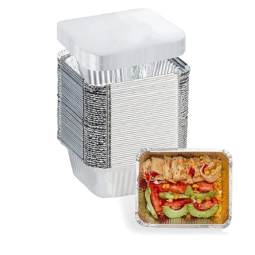 100 Pack - Aluminum Pans with Lids -1LB(5"×4"),Foil Pans - to Go Food Containers,Recyclable Aluminum Foil with Strong Seal for Cooking, Baking,Meal Prep,Take Out,Freeze