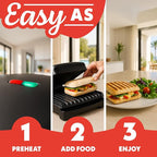 Gourmia Indoor Grill & Panini Maker – 4 Serving Contact or Open Grill, Nonstick Ceramic, Preheat Indicator Light, Slope Design with Removable Dishwasher Safe Drip Tray