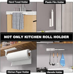 Paper Towel Holder - Self-Adhesive or Drilling, White, Upgraded Aluminum Kitchen Roll Dispenser Under Cabinet, Lighter but Stronger Than Stainless Steel!