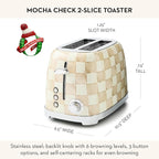 MACKENZIE-CHILDS 2-Slice Toaster, Decorative Toaster for Kitchen, Brown-and-White Mocha Check