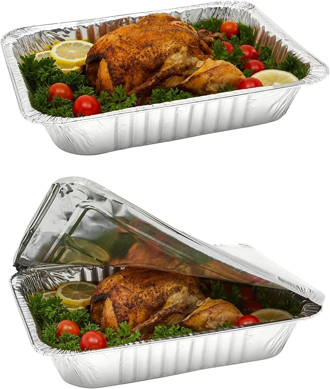 Aluminum Pans With Lids 9x13 [10 Sets] Aluminum Foil Pans Trays With Lids - Half Size Tin Foil Disposable Pans For Baking, Cake Serving Dishes, Roasting, Heating, Serving & Lining Steam-Table Trays