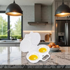 2Pcs White Egg Poacher, Microwave Egg Boiler Poacher, 2 Cavity Nonstick Poached Egg Maker With Lid, Egg Poacher Microwave Egg Cooker, Double Drain Poached Egg Cups Cookware（13 * 5cm）