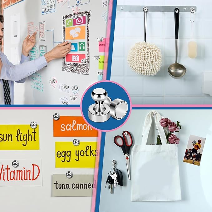 LOVIMAG Fridge Magnets 12Pcs Refrigerator Whiteboard Small Strong Magnet Classroom Kitchen Accessories Decorative Locker Set Decor Must Haves Office Calendar Refrigerador Magnetic Cute Crafts Silver