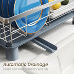 SNTD Dish Drying Rack - Small Dish Rack for Kitchen Counter, Stainless Steel Dish Drainer with Utensil Holder and Drainboard, 11" W x 15" L (Silver)