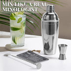 Premium Mixology Cocktail Shaker Set | 4 Piece Bar Tool Set, Silver Bar Set Cocktail Shaker Set for Drink Mixing - Includes Martini Shaker, Jigger, Bar Mixer Spoon + Free Cocktail Recipes | Gift Idea