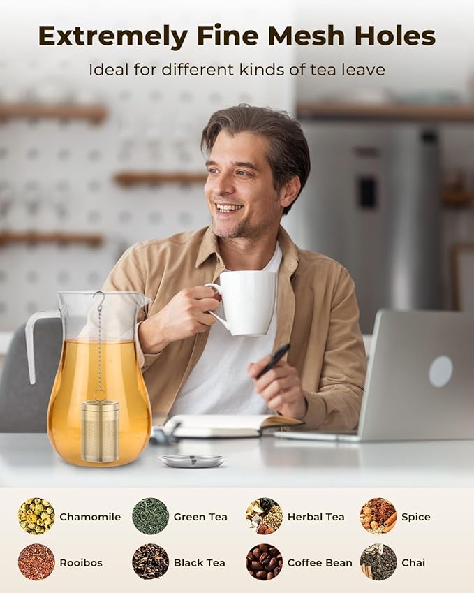 House Again 2 Pack Tea Infusers, Extra Fine Mesh Tea Strainers for Loose Tea, Updated Slim Threaded Lid & 304 Stainless Steel, Loose Leaf Tea Steeper for Brew Tea Spices & Seasonings
