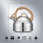 MARSKITOP Whistling Tea Kettle for Stove Top, Food Grade Stainless Steel Tea Pot with Wooden Pattern Handle, Loud Whistle Water Kettle Teapot, 2.64 Quart, Silver