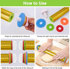 Adjustable Rolling Pins for Baking, Stainless Steel Rolling Pin with Thickness Rings, Metal Dough Roller for Fondant Cookies Pastry Pizza Pasta, Measuring Rolling Pin Baking Tools for Cake Baker, Gold