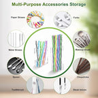 2 PACK Acrylic Straw Holder for Cabinet Doors, Reusable Straw Organizer with Ultra-Sticky Adhesive, Small Kitchen Accessories Container, Fits Both Short & Long Straws (Transparent)