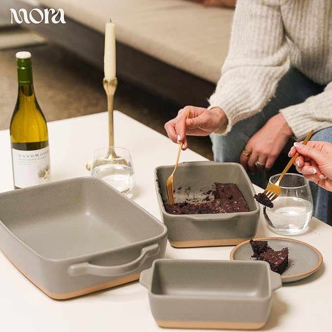 Mora Ceramic Baking Dish with Handles For Casserole, Lasagna, Gratin, Broiling, Roasting, and Baking. Large 9x13 in Pan, Extra Deep - Porcelain Serving Bakeware from Oven to Table. Freezer Safe - Peppercorn