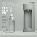 Mysoda Glassy Soda Streaming Machine + 1L Glass and 1L Plastic Bottle - Silent Carbonated Water Machine Soda Maker with Sliding Door Opening - No Cylinder Included - Pigeon