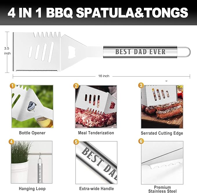 Dad Gifts from Daughter, Dad Grilling Accessories Fathers Day, Heavy Duty Stainless Steel Grill Set BBQ Grill Tools for Outdoor Grill with Aluminum Case, Grill Utensils Set Ideal Grilling Gifts