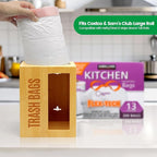 Extra-Large Top-Loading Garbage Bag Holder Dispenser, Bamboo Trash Bag Organizer for Costco-Sized 13-33 Gallon Jumbo Rolls, Under-Sink, Wall-Mounted Storage for Kitchen & Garage