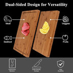 Bamboo Cutting Board, 1" Thick Heavy Duty Wood Chopping Board for Kitchen, Built-in Deep Juice Groove and Handles, Reversible Charcuterie Board for Meat BBQ, Gift for Housewarming, 17x12''