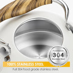 2.6 Quart Tea Kettle Stovetop Whistling for Stove Top, Food Grade Stainless Steel Tea Kettles with Cool Wood Pattern Handle, Cream