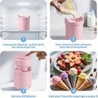 BRIOBITE Ice Cream Maker,Rechargeable Soft Ice Cream Machine with Low Noise,Compact for 1-2 Servings,Perfect for Sorbet,Gelato,Frozen Yogurt,Pink