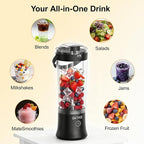 Portable Blender Dual Mode 18000RPM 20Oz Blending Cup Ice Crushing Smoothie Frozen Fruit Mini Home Gym Travel(Black)