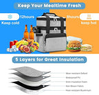 holuxer Insulated Lunch Bag & Lunch Box for Men - Double Deck Reusable Lunch Bag for Women Tote Cooler Bag Leakproof Soft Expandable - Large Lunchbox for Work/Adult/Picnic/Outdoor (Gray，15L)