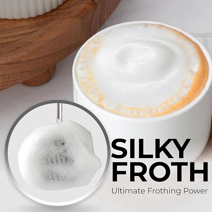 Zulay Kitchen Patented Tornado Triple Whisk Milk Frother with 4 Duracell Batteries – Handheld Foam Maker for Coffee, Lattes, Matcha & Hot Chocolate – Rich, Creamy Froth in Seconds - Bright Silver